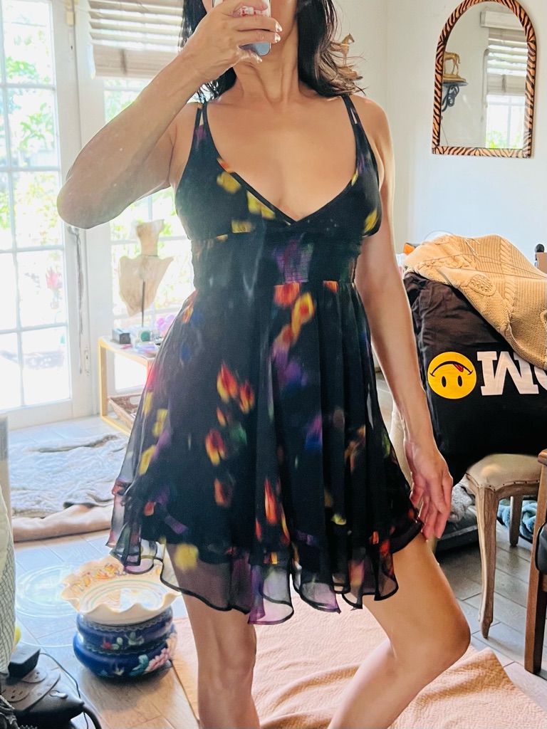 Urban Outfitters Black Floral V-Neck Mini Dress New With Tags